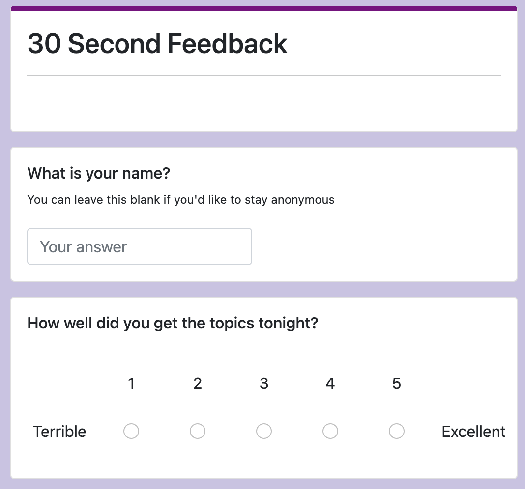 An image showing a short feedback form